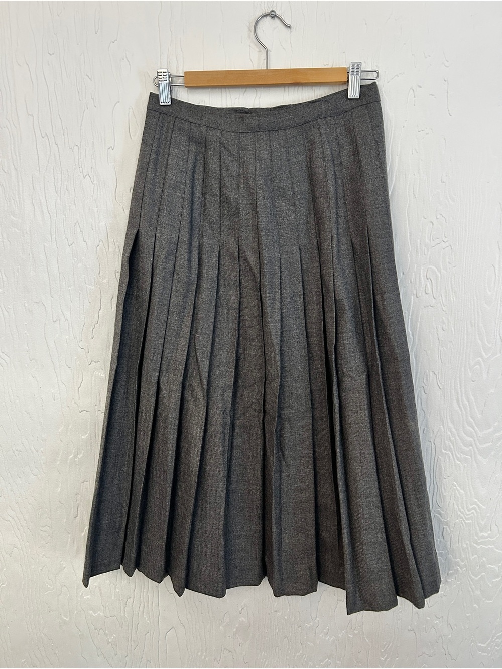 Vintage Aljean 100% Virgin Wool Pleated Midi Skirt 6-8 Size Chic Parisian